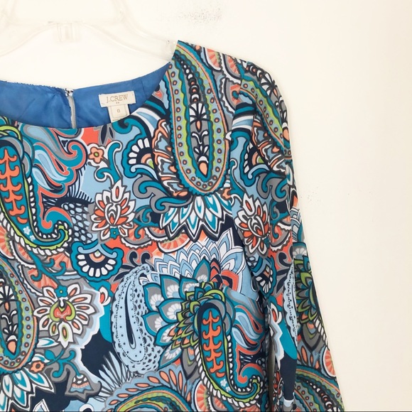 J Crew Factory Blue Paisley Shift Dress 3/4 Sleeve - Picture 3 of 8